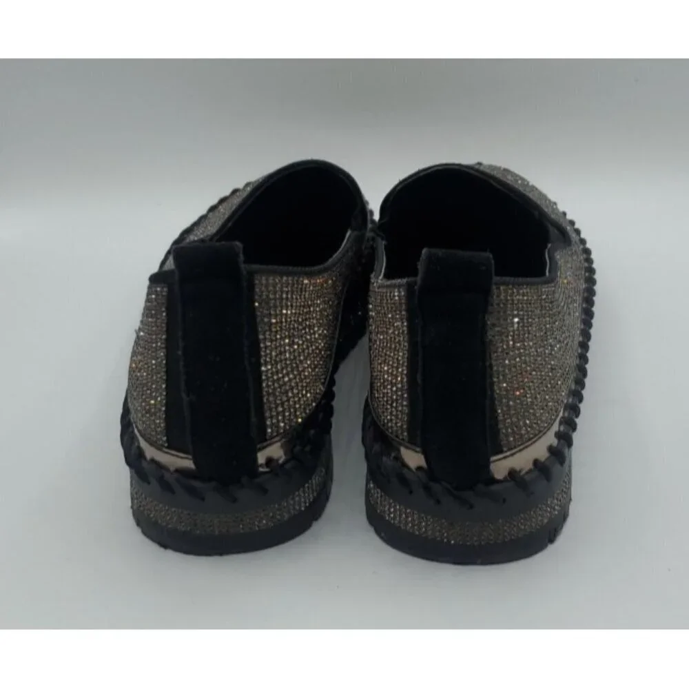 MUGUAN COMPANY 1997 Black Silver Jeweled Slip On Flats Size 250 = 8,5 US